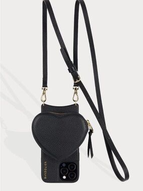 Bandolier Black Heart Crossbody Phone Case with Gold Hardware
